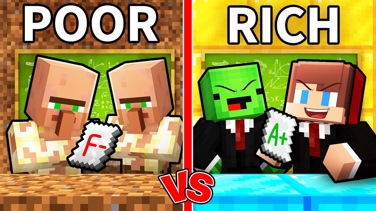 Villagers POOR vs JJ & Mikey RICH University Battle in Minecraft (Maizen)