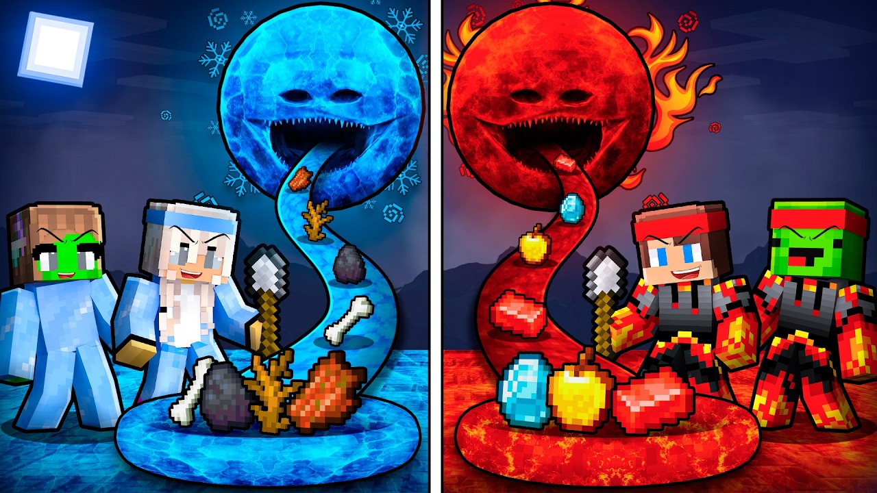 JJ and Mikey vs Wives: MOON WAKES UP FOOD BATTLE In Minecraft - Maizen