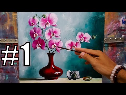 Orkideler - Bölüm  #1 - Yağlıboya Tablo - Soyut Arkaplan Boyama