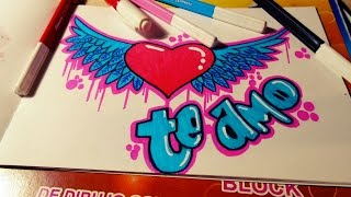 COMO HACER UN GRAFFITI TE AMO | CORAZON CON ALAS | SPEED DRAWING