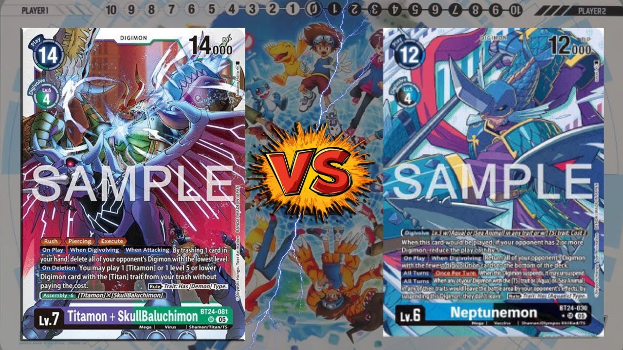 Neptunemon & Venusmon VS Titamon | Digimon Card Game | BT 24 | Partida Comentada de Exhibición | TCG
