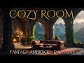 Cozy castle room on a rainy day  i 2h fantasy ambience  crackling fire  serene rain sounds asmr