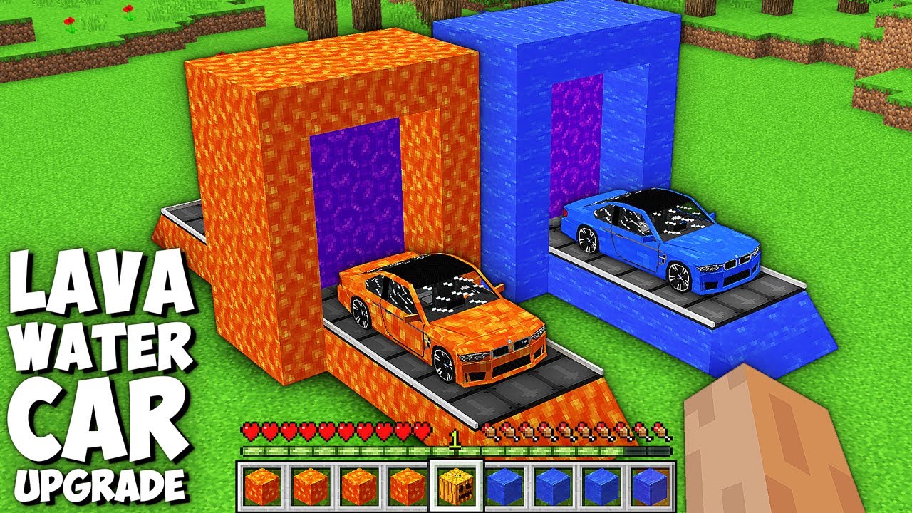 Which CAR IS BETTER LAVA VS WATER in Minecraft ? LAVA WATER PORTAL for UPGRADE CAR in Minecraft !