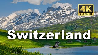 Swiss Alps  Lush green meadows, snow capped peaks, and charming chalets