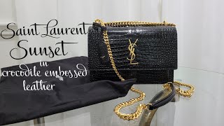 Authentic Saint Laurent Sunset Chain Wallet In Crocodile Embossed - YSL Bag