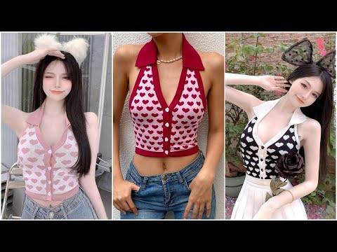 Knitted Sleeveless Heart Print Tank Top Halter Neck Women Backless Cardigan Sexy Kawaii Harajuku