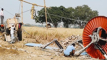 Stringing work of 132 KV line with ACCC HTLS Conductor. arrangements of tensioner machine.