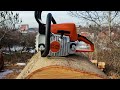 Legendary stihl ms 250 chainsaw  first start first cuts big wood test factory rpm and more 
