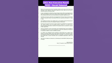 IOCL Non Executive Result 2025 – Released Result #iocl