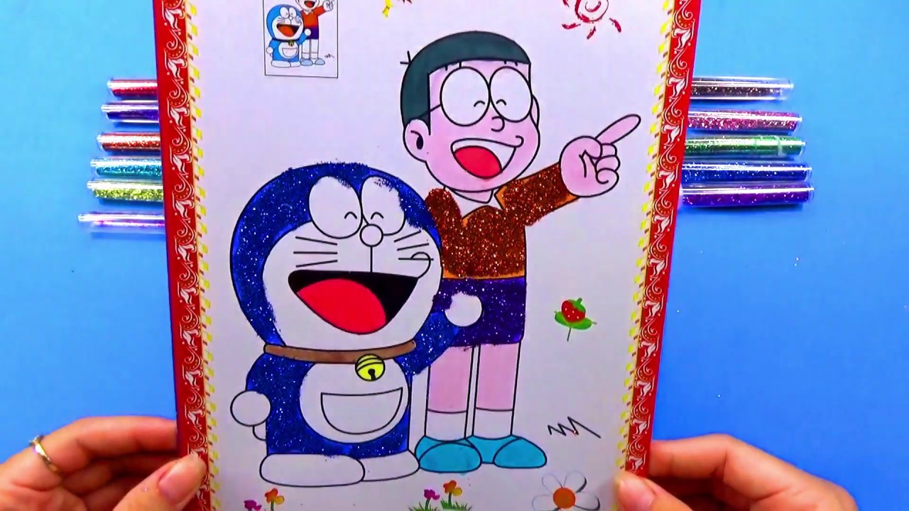 Download TÔ MÀU LẤP LÁNH_Doraemon và Nobita vui vẻ_Coloring and Glitter Funny Doraemon and Nobita - YouTube