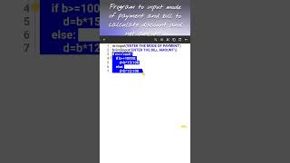 PROGRAM TO ENTER MODE OF PAYMENT AND BILL TO CALCULATE DISCOUNT AND NET AMOUNT||#pythonprogramming Wealth