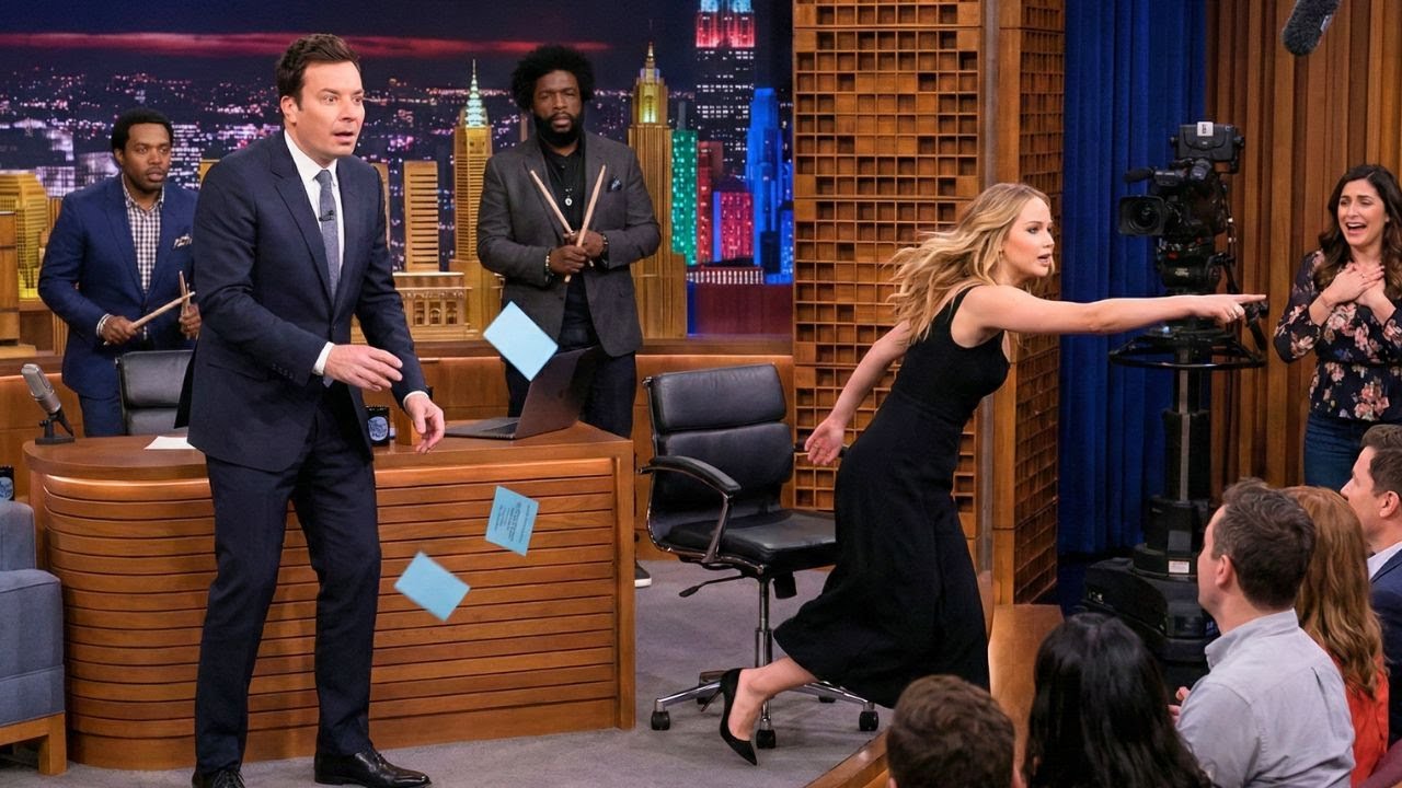 Jimmy Fallon SHOCKED When Jennifer Lawrence Suddenly Rushes ...