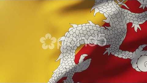 Bhutan Flag Waving In The Wind. Looping Sun Rises Style. Animation Loop