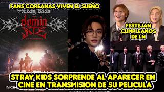 Stray Kids surprise by appearing in a movie theater during a screening of their film + they celeb...