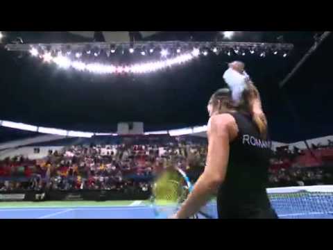 Alexandra Dulgheru beats Eugenie Bouchard in Fed Cup. Mocks her with epic celebration. (handshake)/