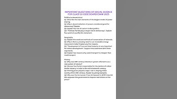 Important questions of social science for class 10 cbse board exam 2025 #cbseclass10