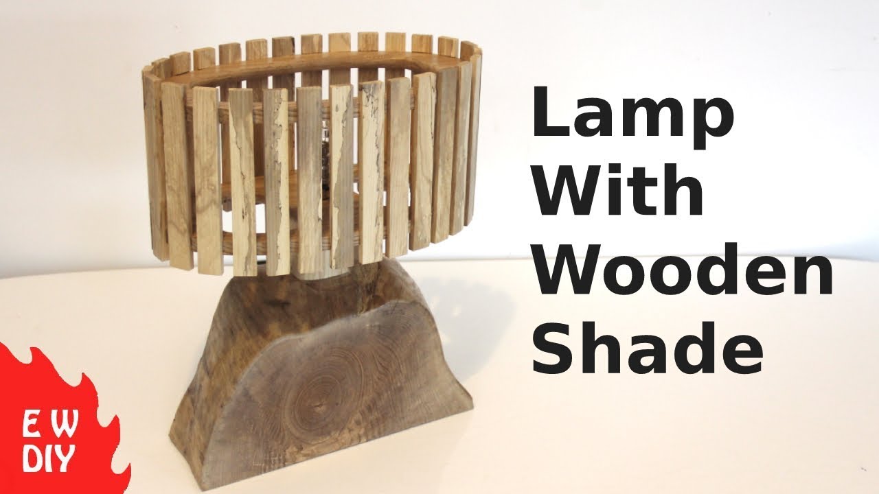 Solid wood lamp with wooden shade. 