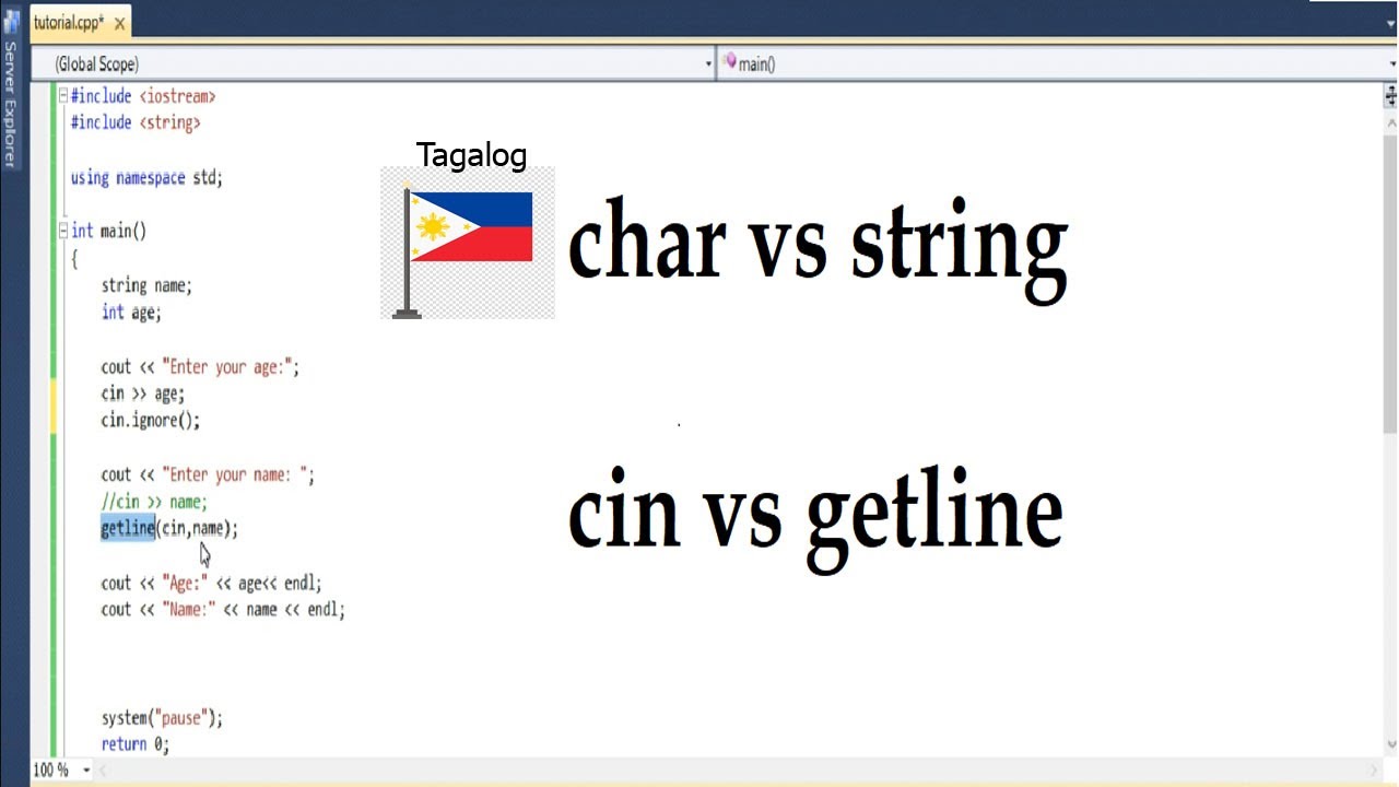 Char vs String and cin vs getline in C++ Tagalog Tutorial 4 - YouTube