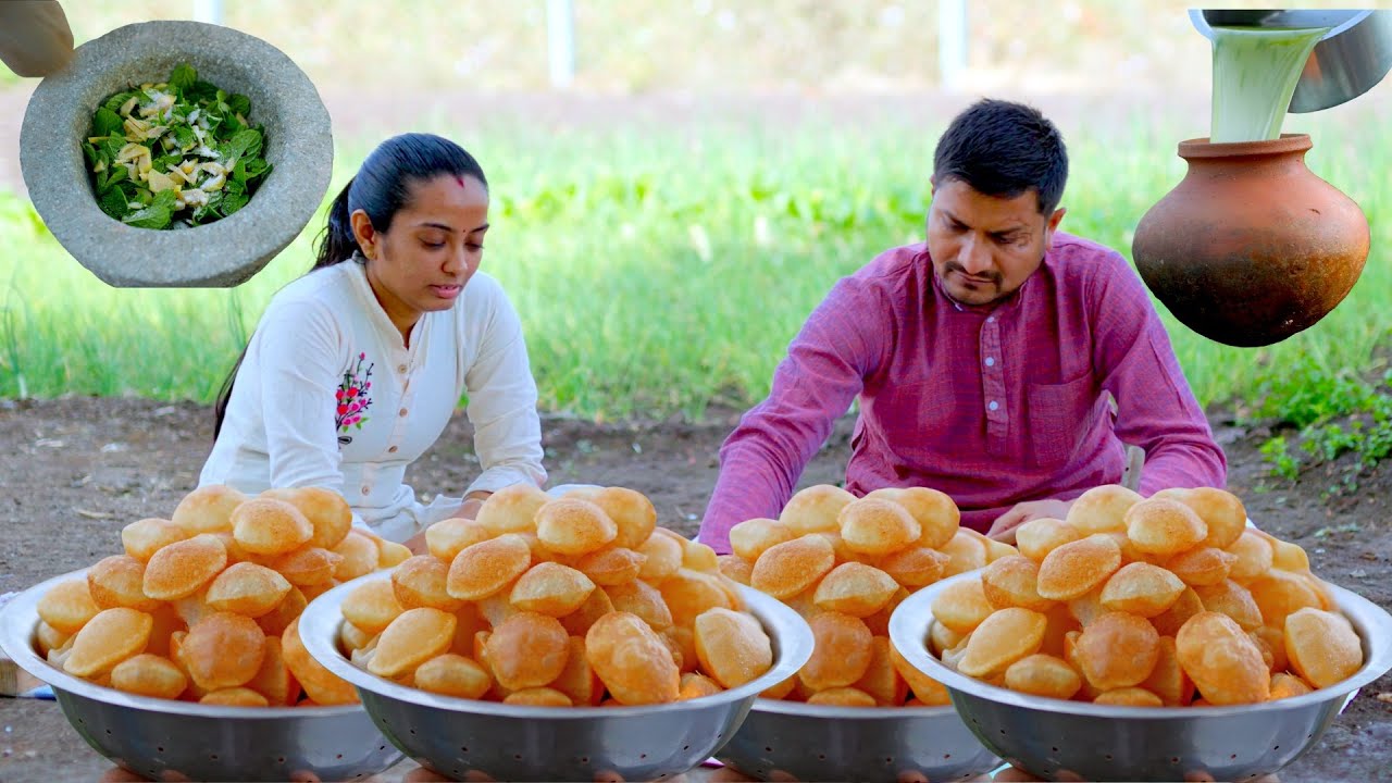 Couple Making Deshi Pani Puri from Scratch at an Indian Village