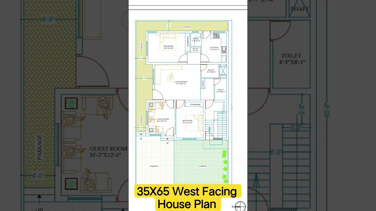 35x65 West Facing House Plan