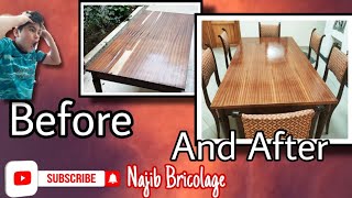 Renovate Dining table with gluing of wood veneer from start to finish