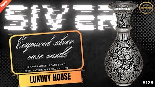 Engraved Silver Vase Small Flower And Duck Design