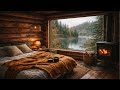 Relaxing Cabin Bedroom | Warm Fire &amp; Peaceful Nature Views | 4K