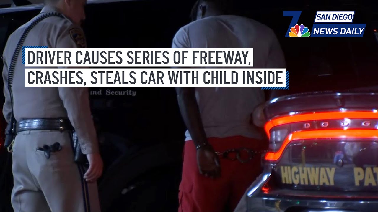 Driver causes series of freeway crashes, steals car with child inside ...