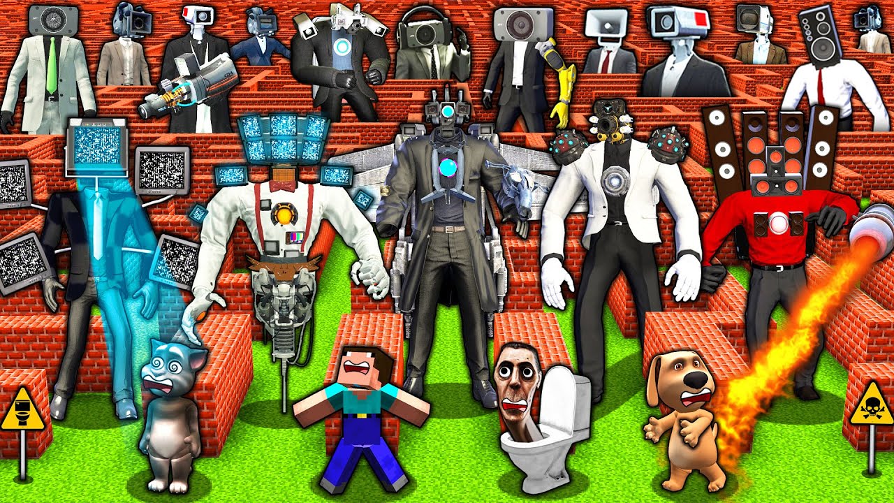 SURVIVAL MAZE of CAMERA & SPEAKER & TV MAN TITAN BOSSES vs SKIBIDI TOILET in MINECRAFT animation