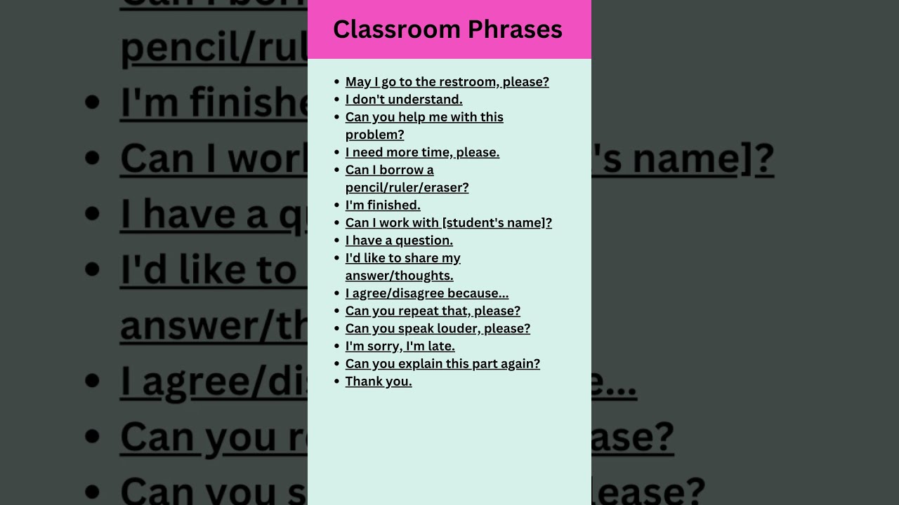 Classroom Phrases And Sentences For Students