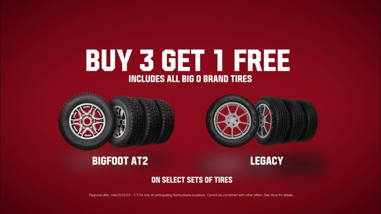 Buy 3 get 1 free tire sale ends july 7 only at participating stores