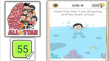 Brain test All Star level 55 Save that man from drowning and the shark attack