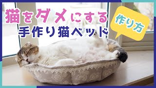 【手作り猫ベッド作り方】猫をダメにする猫ベットを作ったらすぐにダメになってしまった猫（スコティッシュフォールド　ハンドメイド）