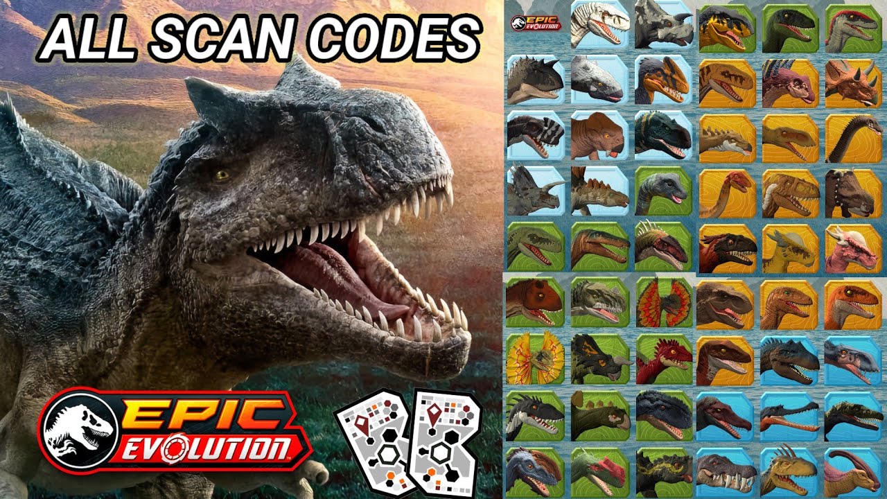 All Jurassic World Epic Evolution Play App Scan Codes!!