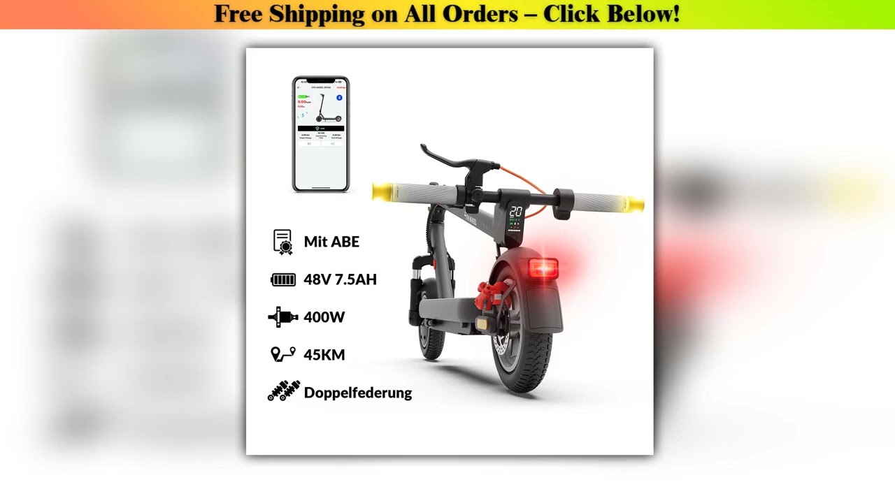 5TH WHEEL 48V 7.5AH Electric Scooter with German ABE, 400W Motor, 40km Range for Adults, 120kg Load
