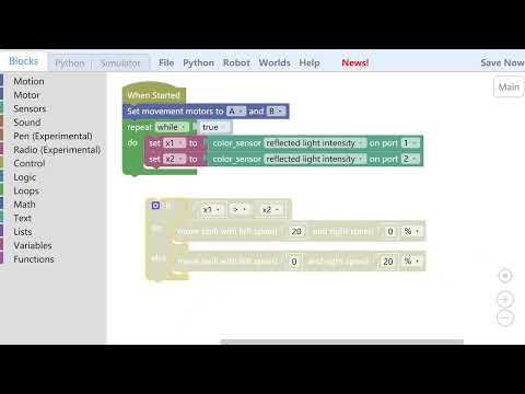 乐高EV3 Python介绍视频,双光感巡线,图形化编程与Python代码编程,虚拟机器人观看编程效果