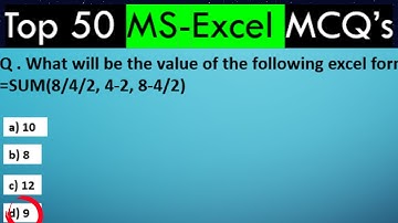 Top 50 MS Excel MCQ
