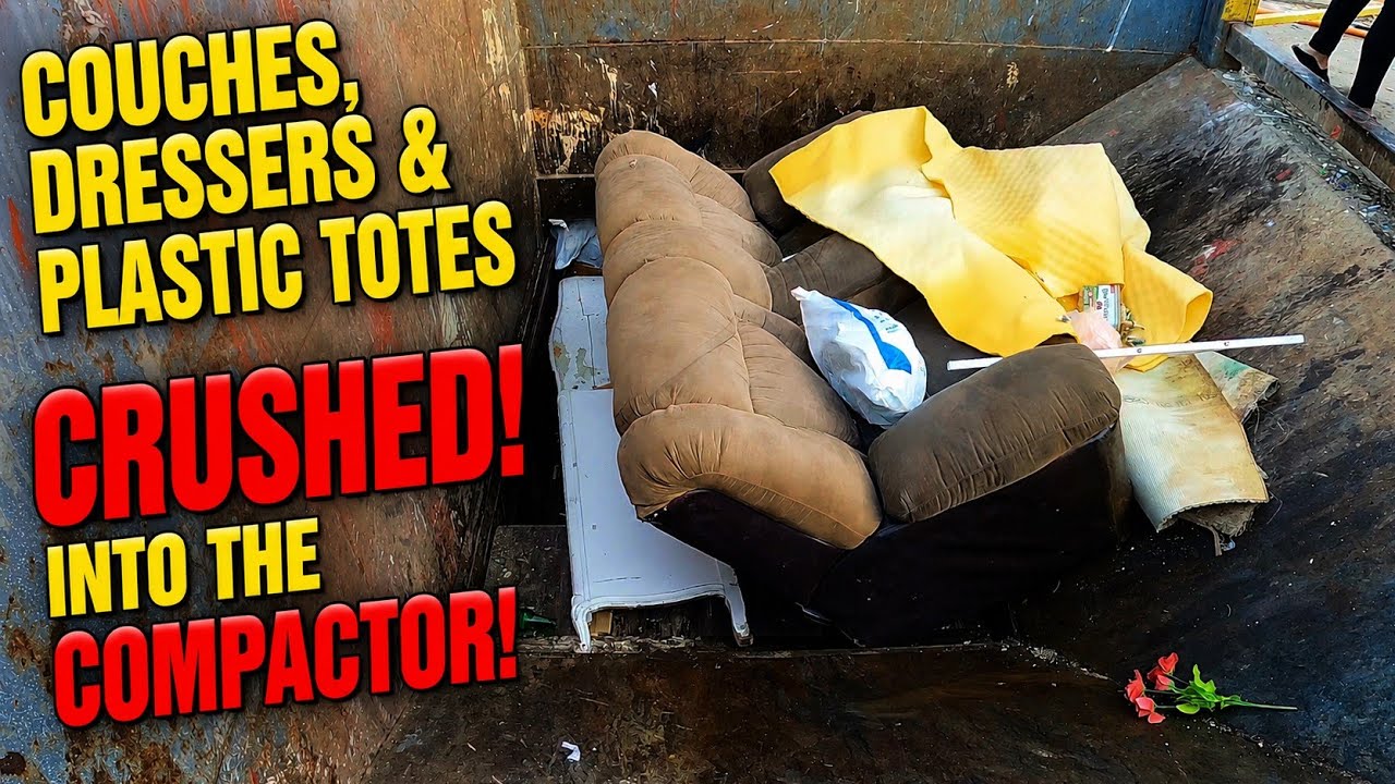 Plastic Totes, Multiple Couches & Dressers CRUSHED Into the Compactor ...