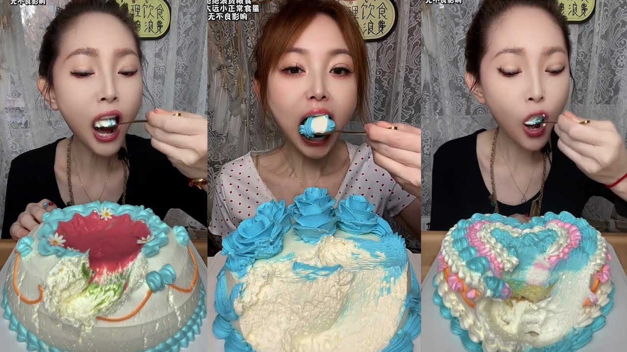 Eating Blue Cream Cake ASMR Mukbang | Soft Sweet Relaxing Eating Sounds ...