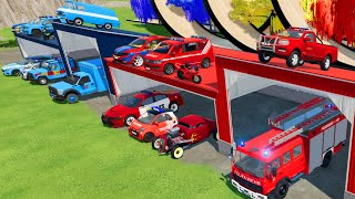 TRANSPORTING AMBULANCE, CARS, FIRE TRUCK, POLICE CARS OF COLORS! WITH TRUCKS! - FARMING SIMULATOR 22