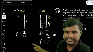 A pipe open at both ends has a fundamental frequency f in air. The pipe is now dipped vertically in