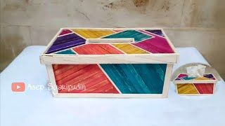 Cara Membuat Tempat Tisu Dari Stik Es Krim  Warna Warni 
