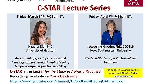 "Speech perception and language comprehension in aphasia", Heather Dial