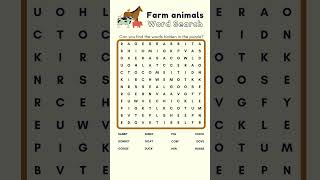 Farm Animals Word Search Puzzle #game #quiz #shorts #youtubeshorts Farm Animals Word Search Puzzle #game #quiz #shorts #youtubeshorts