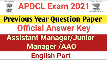 Assam APDCL Previous Year Question Paper l Official Answer Key of APDCL AM/JM/AAO- English Part