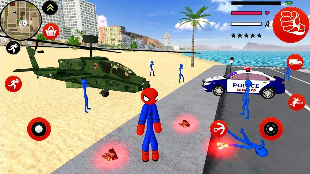 Amazing Spider-Stickman Rope Hero Military Helicopter #2 - Android Gameplay