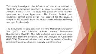 Influence Of Laboratory Method On Students Mathematical Creativity In Yenagoa Local Government Area