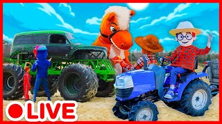 🔴 Live | Canavar Kamyonlar, Hayvanlar Ve Traktörler | Çocuklar Taklit Oyunu! ⛑ Kidibli
