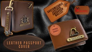 Customized Name Engraved Premium Leather Wallet and Leather Passport Cover #leatherengraving