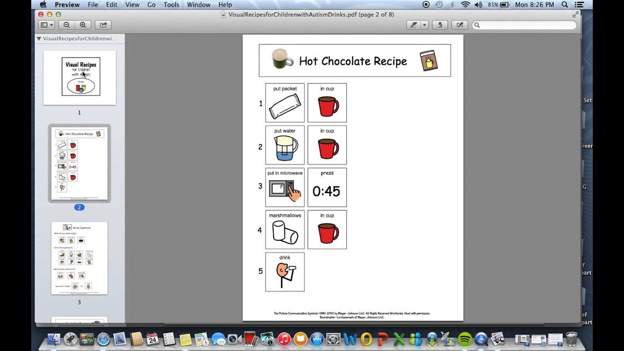 Video Product Preview for Visual Recipes for Children with Autism